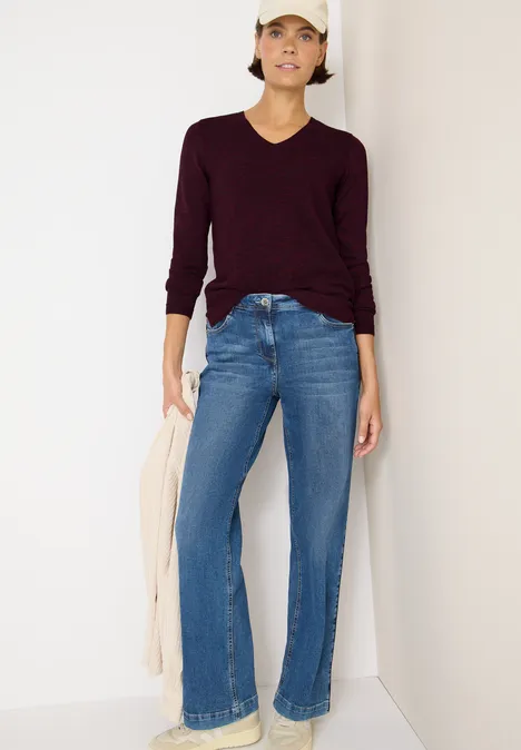 V-Neck Pullover eggplant red heather melange