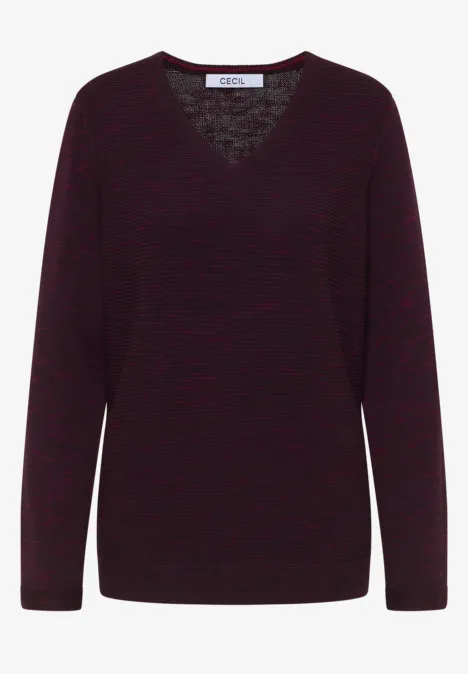V-Neck Pullover eggplant red heather melange
