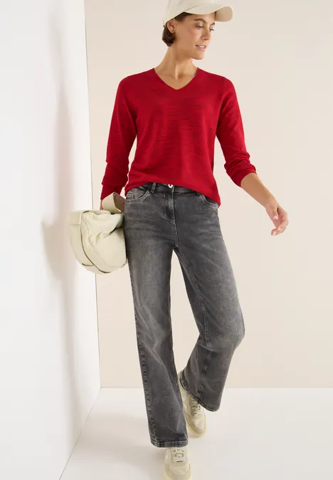 V-Neck Pullover fiery red heather melange
