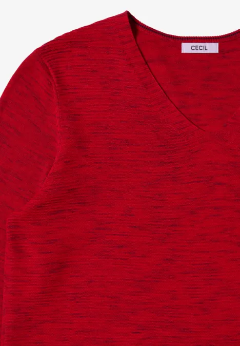 V-Neck Pullover fiery red heather melange