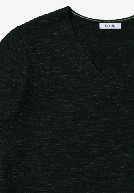 V-Neck Pullover ink green heather melange