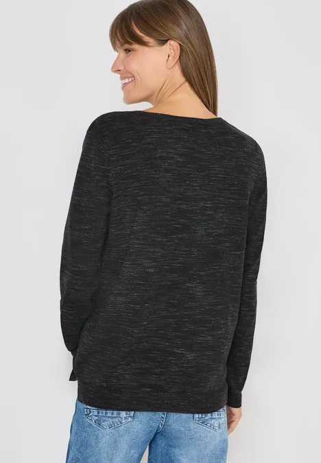 Pull à col rond structuré salt-pepper heather melange