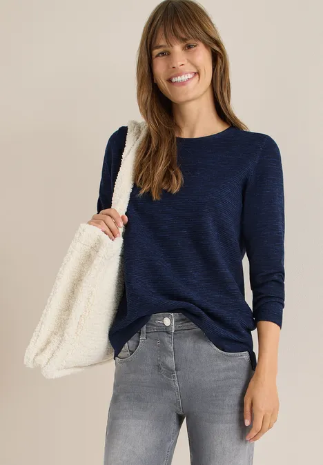 Pull à col rond structuré deep blue heather melange