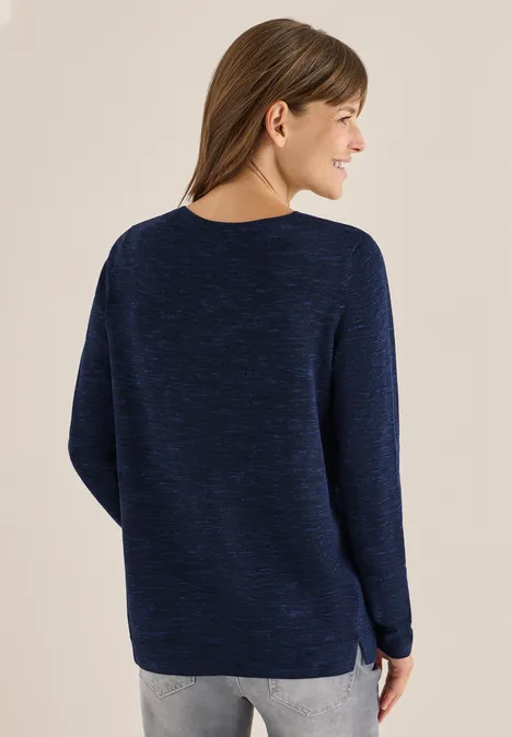 Pull à col rond structuré deep blue heather melange