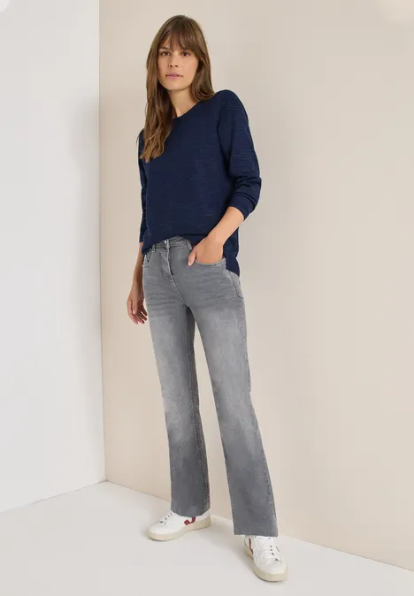 Pull à col rond structuré deep blue heather melange