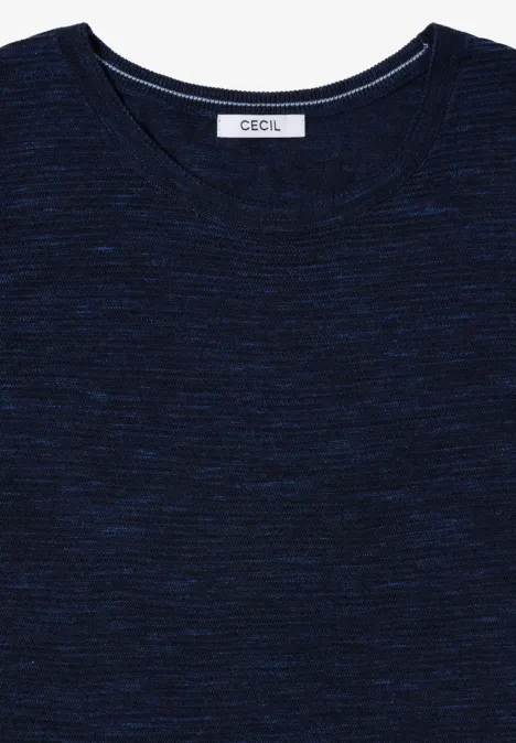 Pull à col rond structuré deep blue heather melange