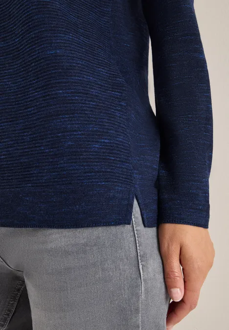Pull à col rond structuré deep blue heather melange