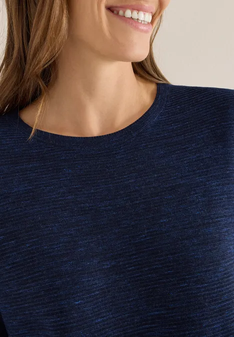 Pull à col rond structuré deep blue heather melange