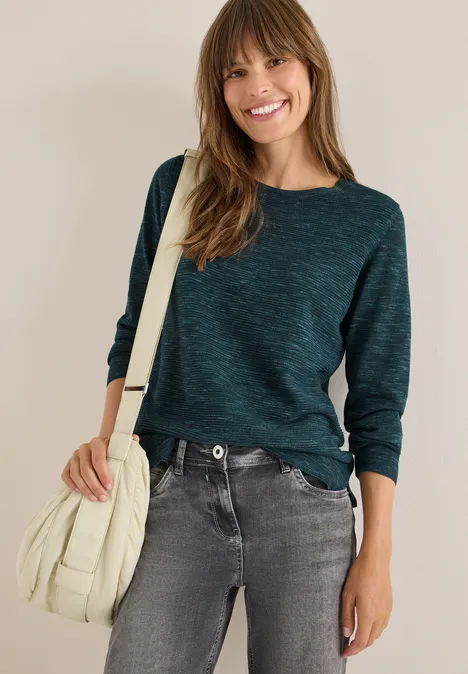 Pull à col rond structuré pine green heather melange