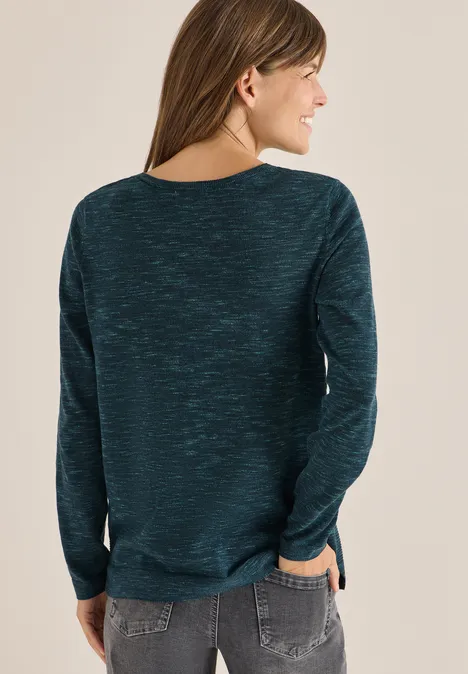 Pull à col rond structuré pine green heather melange
