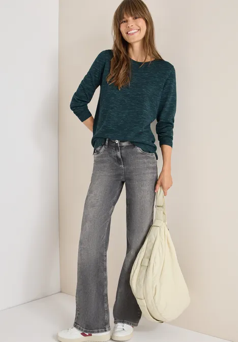 Pull à col rond structuré pine green heather melange