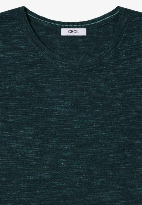 Pull à col rond structuré pine green heather melange