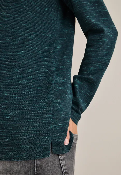 Pull à col rond structuré pine green heather melange