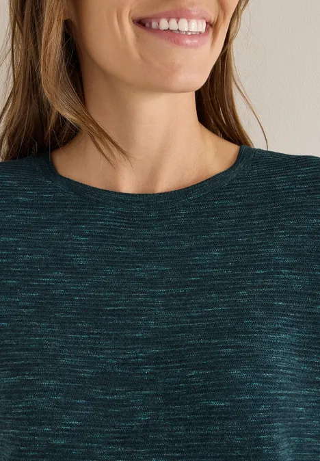 Pull à col rond structuré pine green heather melange