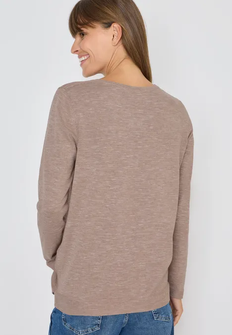 Pull à col rond structuré heather taupe melange