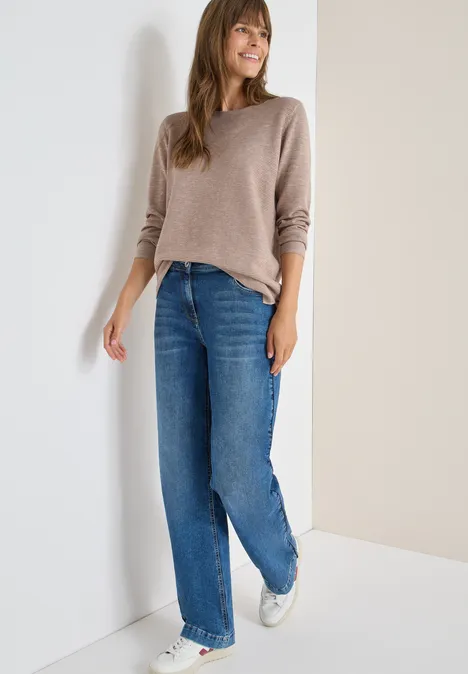 Pull à col rond structuré heather taupe melange