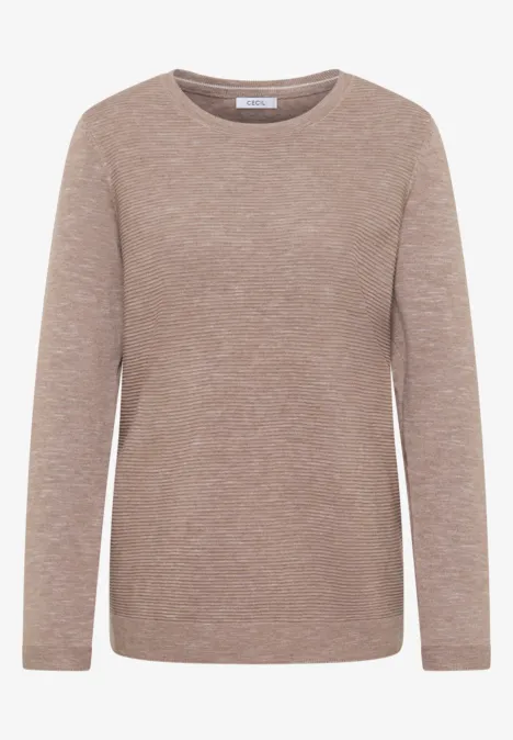 Pull à col rond structuré heather taupe melange