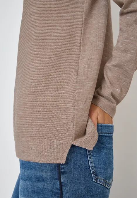Pull à col rond structuré heather taupe melange