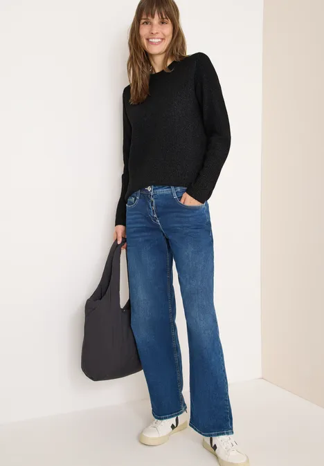 Sweter z teksturowanymi detalami black melange