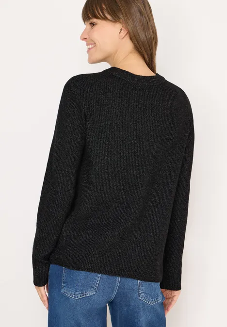 Sweter z teksturowanymi detalami black melange