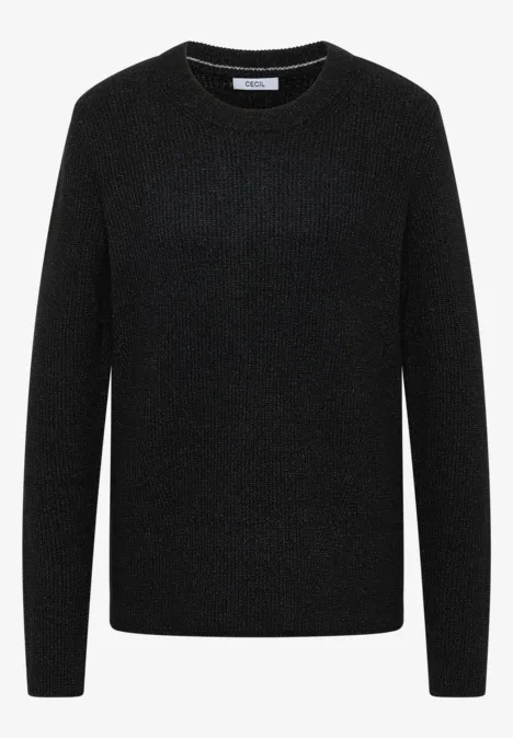 Sweter z teksturowanymi detalami black melange