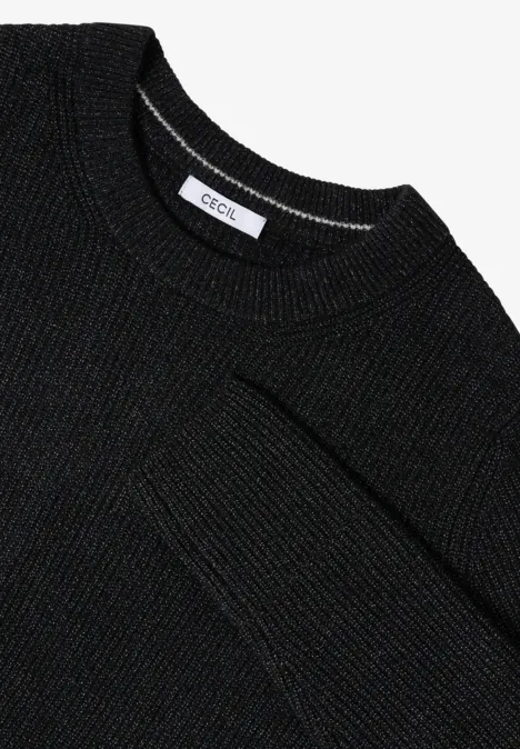 Sweter z teksturowanymi detalami black melange