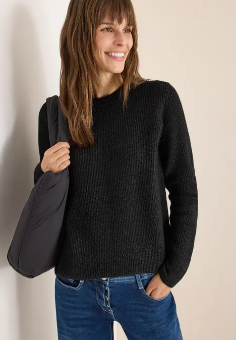 Sweter z teksturowanymi detalami black melange