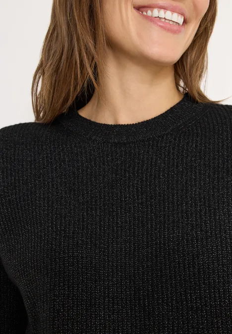 Sweter z teksturowanymi detalami black melange