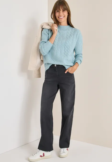 Pull à motif tricoté faded blue melange