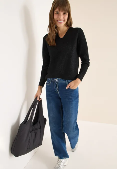 Kuscheliger V-Neck Pullover black melange