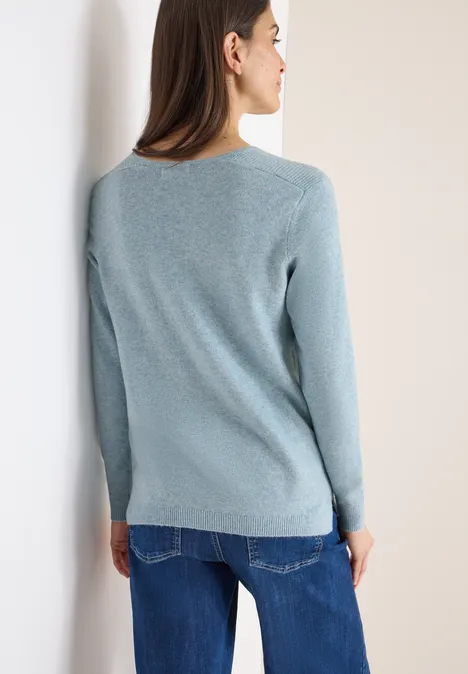 Pull douillet à col en V faded blue melange