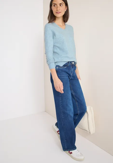 Pull douillet à col en V faded blue melange