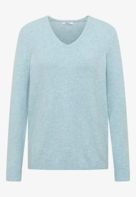 Pull douillet à col en V faded blue melange