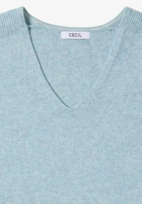 Pull douillet à col en V faded blue melange