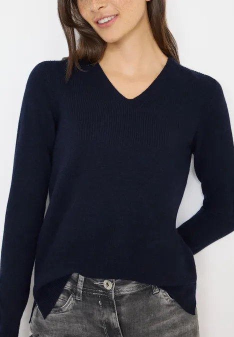 Pull douillet à col en V urban dark blue
