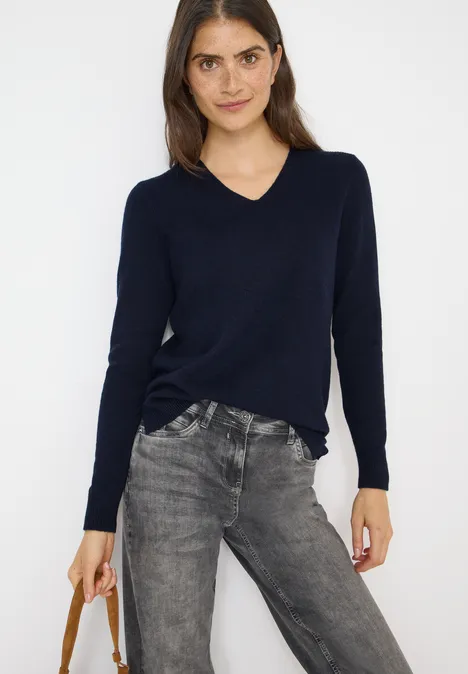 Pull douillet à col en V urban dark blue