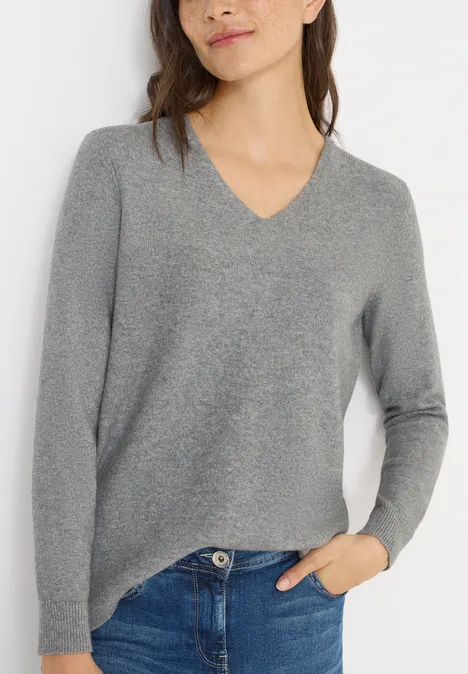 Pull douillet à col en V sporty grey melange