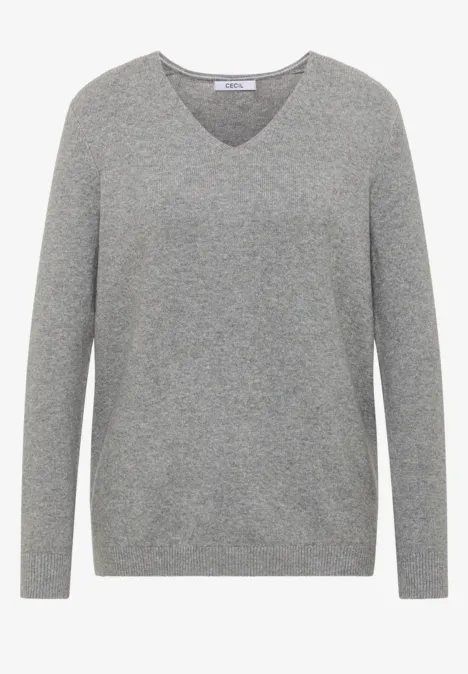 Pull douillet à col en V sporty grey melange