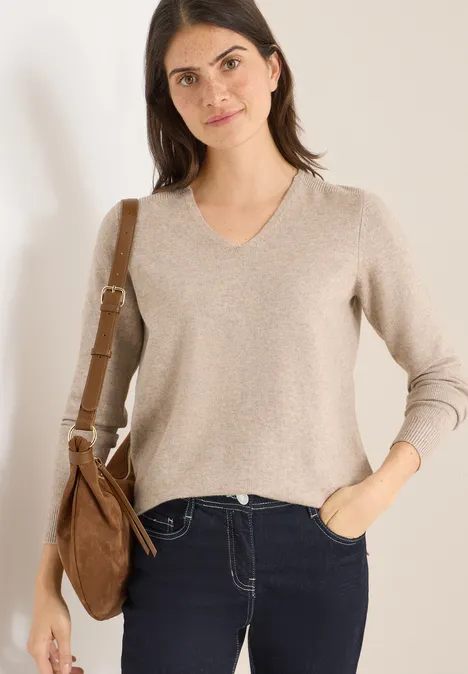 Kuscheliger V-Neck Pullover sandalwood beige melange