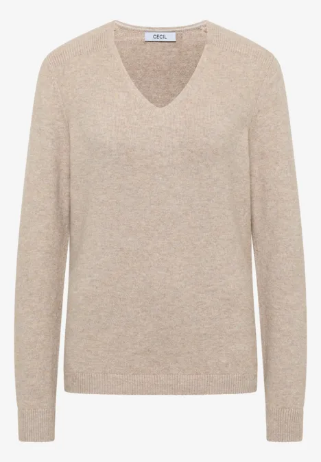 Kuscheliger V-Neck Pullover sandalwood beige melange