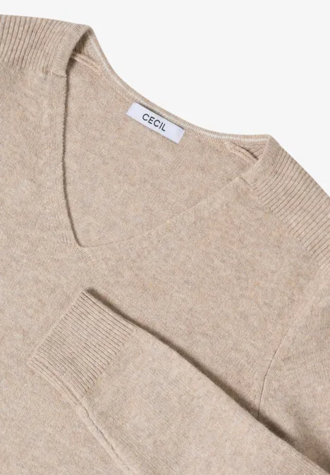 Kuscheliger V-Neck Pullover sandalwood beige melange