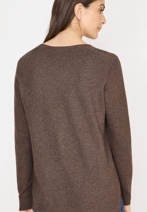 Pull douillet à col en V mushroom taupe melange