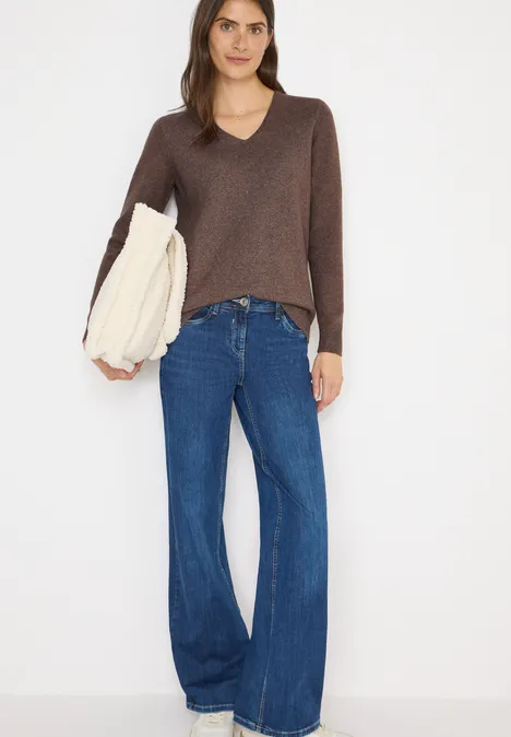 Pull douillet à col en V mushroom taupe melange