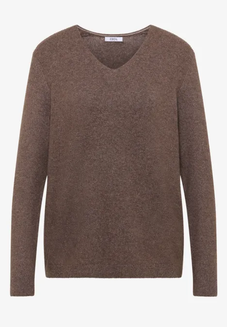 Pull douillet à col en V mushroom taupe melange