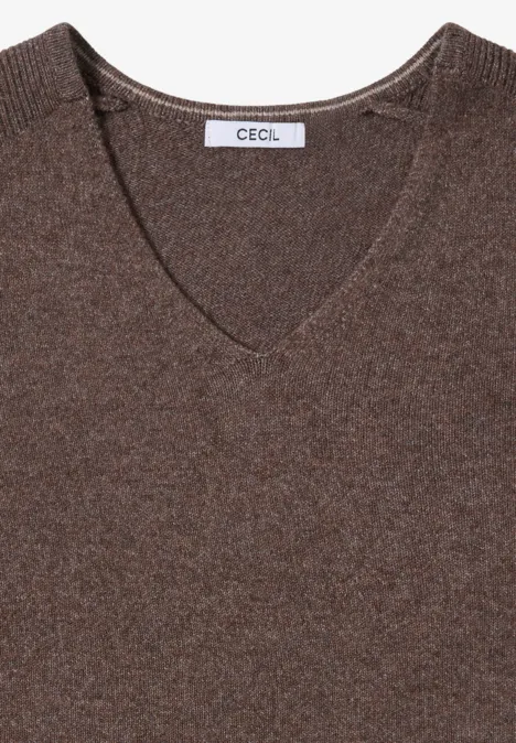 Pull douillet à col en V mushroom taupe melange