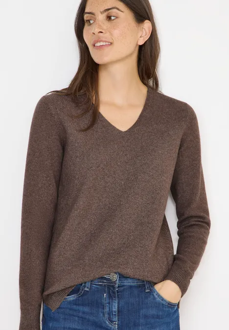 Pull douillet à col en V mushroom taupe melange