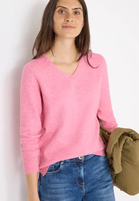 Pull douillet à col en V dark blossom melange