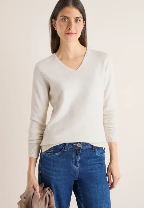 Pull douillet à col en V eggshell melange
