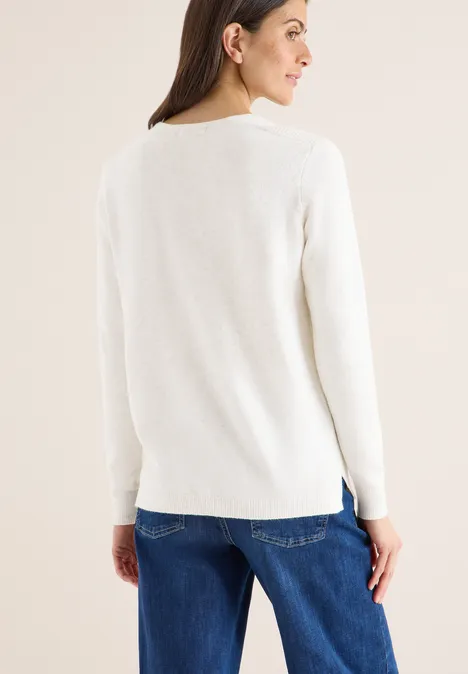 Pull douillet à col en V eggshell melange