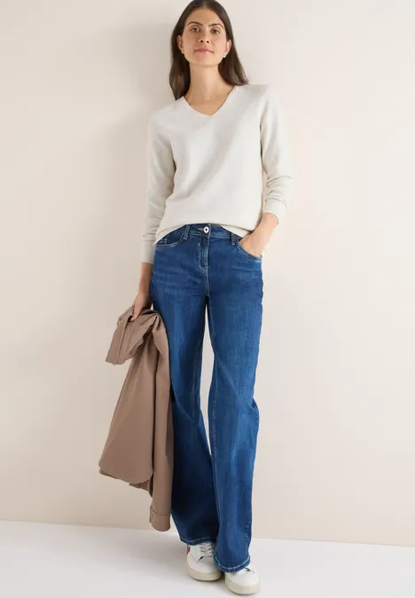 Pull douillet à col en V eggshell melange
